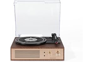 Crosley Miles Vinyl Record Player with Speakers - 3 Speed Bluetooth Turntable, Built-in Stereo Speakers, Aux Output - Elegant Wood & Gold Design - Play 33/45/78 RPM Records or Stream Music