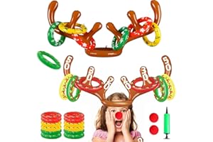 XINRONGDA Weihnachten Aufblasbares Ringwurfspiel, 2 Stück Inflatable Rentier Haarreif Set, Rentiergeweih Wurfspiel Kinder Outdoor Indoor Weihnachtsspiel, Renties Weihnachten Spiele für Kinder & Familienparty