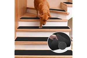 GOYLSER Treppenstufen Matten Stufenmatten Anti-Rutsch Treppenmatten Selbstklebend Treppenteppich Rechteckig Rutschschutz Stufenteppich Treppenvorleger für Kinder Haustiere Schwarz (76x20cm 15 Stück)