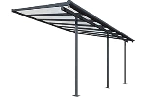 Palram Canopia Sierra Patio Veranda 3x4.25 Garden Canopy - Aluminum Lean to Pergola (3x4.25, Grey)