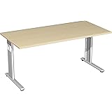 Gera Möbel S-617103-BU/SI Schreibtisch Lissabon, 160 x 80 x 68-82 cm, buche/Silber