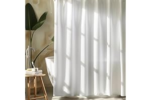 Pameil Tenda Doccia 120 x 200 cm, tenda da bagno bianca, realizzato in tessuto tessile di poliestere, Tenda da bagno resistente antimuffa, impermeabile e lavabile con anello per tenda per doccia