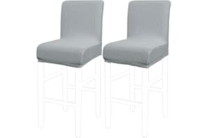 PiccoCasa Dining Chair Covers Set of 2, Stretch & Removable Bar Stool Covers for Pub Counter - Height Side Chair Covers with Square Lattice, Washable Chair Slipcovers Light Grey