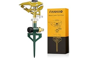 FANHAO Heavy Duty Pulsating Lawn Sprinkler on Spike Base, 100% Metal Impact Sprinkler with Adjustable Spray Pattern for Lawn Yard Irrigation, 360 Degree Large Area Coverage, Covers Up to 5800 sq. ft