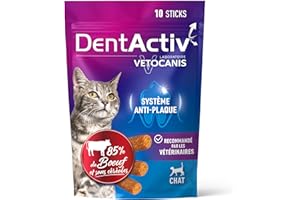 Vetocanis - Dentactiv - Stick dentale - Dolcetti per gatti gourmet - per l'igiene e la salute - Ricco di carne - 85% di manzo - Consigliato dai veterinari - Sistema anti-placca