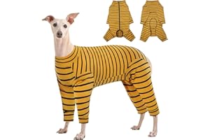 Kuoser Hundebody Nach Op, Hundebody Nach Kastration, Op Body Hund Kastration Hündin, Hundebody Mit Beinen, Body Für Hunde Nach Op，Hundepyjama für Kleine Mittelgroße Hunde Gelb XL