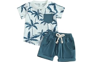 Carolilly Ensemble Short Enfant Bébé Garçon Eté T-Shirt Hawaien à Manches Courtes + Shorts Taille Elastique avec Poches (0-3 Ans)