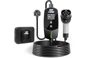 EVDANCE EV Charger Cable Type 2 to 3 Pin Plug 6m [6-10A] Current Adjustable Portable Electric Car Charger with 0-12h Time Delay, IP66, Type 2 Charging Cable for EV & PHEV, Black