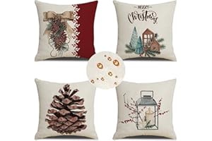ZOULILE Outdoor Wetterfest Kissenbezug 45x45 cm 4er Set Beige Kissenbezüge Weihnachten Outdoor Kissen Wasserdicht Leinen Sofakissen Dekokissen für Garten Terrasse Bank Stuhl Outdoor Heimdekoration Geschenke