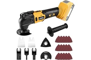 YEARTOP Cordless Oscillating Multi Tool, Brushless Multi-Tool Compatible with De-waltt 20V Battery, 23 PCS Tool Kit with Auxiliary Handle for Cutting, Scraping, Sanding, 6 Variable Speed (Tools Only)
