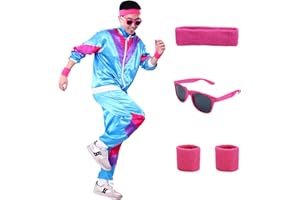 Formemory Déguisement Année 80 Homme Femme, Costumes Années 80 Survêtement Rétro Avec Veste et Pantalon Bandeau Lunettes Protège-Poignets, Vêtements Année 80 90 pour Carnaval Bad Taste
