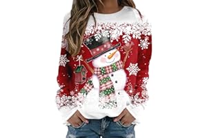 GENERIC Weihnachtspullover Damen Langarmshirt, Pullover Weihnachten Damen Sweatshirt,Weihnachtsshirt Damen Langarm mit Schneemann Weihnachtsmotiv Große Größen Weihnachts Tshirt für Frauen Teenager Mädchen