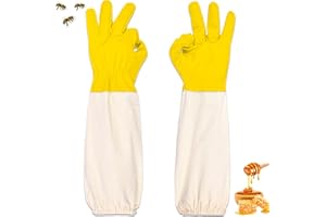 ZONSUSE Guanti da Apicoltura in Pelle di Capra Premium, Guanti Protettivi per Apicoltore con Maniche Lunghe in Tela, Attrezzatura per L'apicoltura Compatibile con Tute Protettive per Api (Giallo)