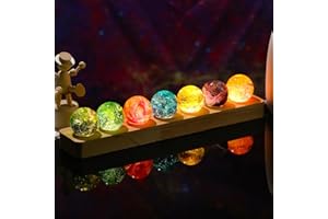 Arikyrist 7 PCs 40mm Colorful Crystal Glass Chakra Balls Set – Decorative Natural Spheres with LED Wooden Base Night Light Decor for Home Wedding, Party Positive Energy Gifts