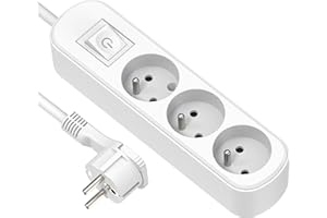 Electraline 32040 Bloc 3 prises avec interrupteur/fiche plate 1,5 m Blanc
