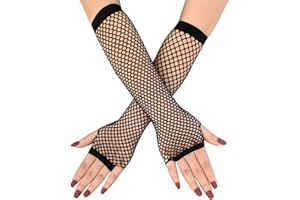 LRMYS One Size Long Fishnet Gloves, Elastic Fingerless Net Mesh Gloves 80s Hand Gloves for 80s Fancy Dress Costume Accessory Party Supplies, Black 1 Pairs