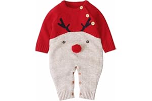 Zukmuk Pagliaccetto Neonato Neonata Tutina Lavorato a Maglia Maniche Lunghe Maglione Stampato Carino con Bottoni Abito Autunno Primavera