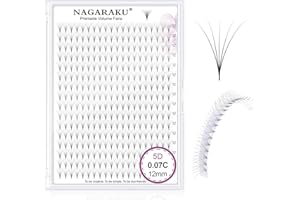 NAGARAKU 5D Volumen Pestañas Racimo 320 Fans Tallo Largo Abanicos Prefabricados Base Fina Y Puntiaguda Ruso Pelo a Pelo Esponjosas Natural Negro Premade Fans Eyelash 16 Filas Caja XL (0.07 C 12mm)