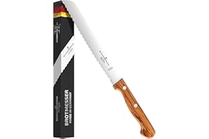 Schwertkrone Solingen Couteau à pain à lame crantée et manche en bois d'olivier, Lame 20 cm, Acier inoxydable, Made in Germany