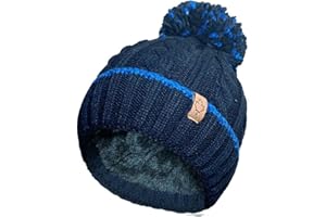 OnlyBee Mens Warm Winter Chunky Ski Bobble Pompom Hat with Cosy Thermal Teddy Fleece Lined