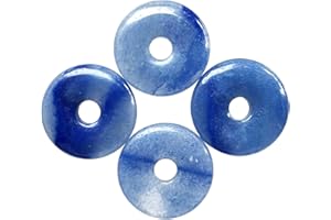 Ladeukoi Large Hole 7mm Round Gemstone Disc Lucky Coin Pendant Bead Charms for Jewelry Making, Polished Crystal Amulet Peace Circle Donut Stone Beads Supplies 1.18”(30mm),4Pcs