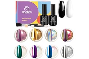 BEETLES GEL POLISH Beetles Chrome Nail Powder Kit Black White Colors Gel Polish Mirror Effect Holographic Aurora Iridescent Pearlescent Manicure Art Decoration Glitter, Holo Nail Powder 8 Colors 1g or 0.5g/Jar