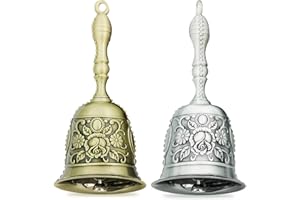 BORDEAG 2 Piezas Campana de Mano, Grande Campanillas de Metal, Campanas Navidad, Campana de Servicio con Diseño Colgante para Restaurante, Hotel y Tiendas