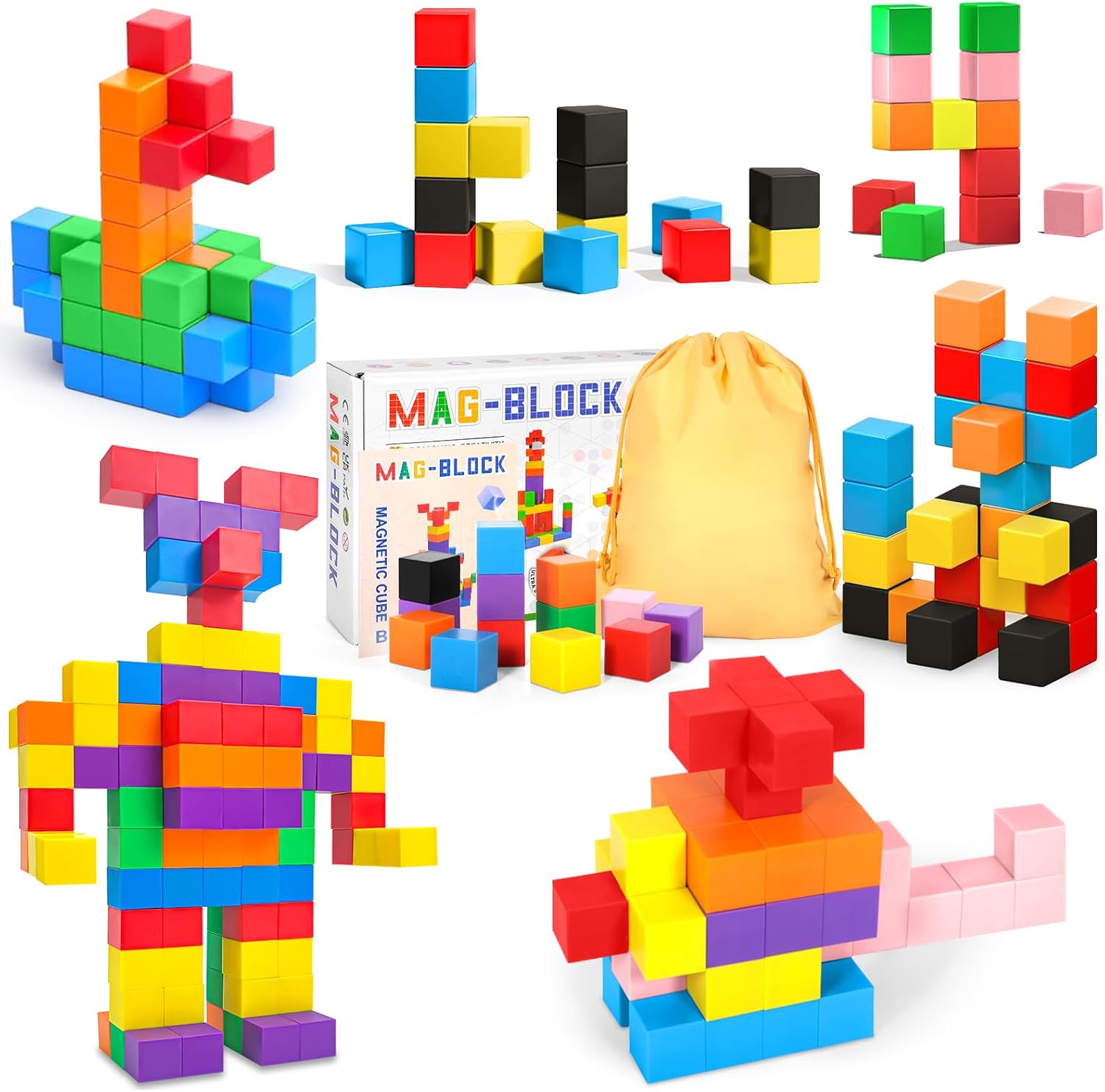 JUQG 96Pcs Bloques de Construcción Magnéticos, 3D Juguetes de Construcción Magnéticos, Juguetes Educativos de Bloques de Construcción, Regalo de Juguete Magnético para Más de 3 Niños y Niñas (96Pcs)