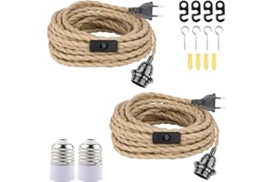 BlueXP 2 Pièces Douille de Lampe E27 Vintage avec Interrupteur et 2 Pièces Câble 6m en Corde de Chanvre Tressée Vintage Anneau à Vis pour DIY Lampe Suspension Industrielle pour Salon Chambre Bar
