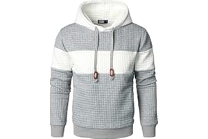 HOOD CREW Men’s Sweatshirts Long Sleeve Pullover Patchwork Plaid Jacquard Hoodie Casual Drawstring Hoody Top