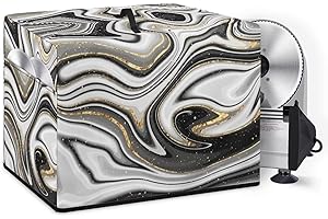 NETILGEN Fleischschneider-Abdeckung, waschbar, schmutzabweisend, Delikatesser, Schutzhülle, Käseschneiderabdeckung mit Aufbewahrungstasche für Handbuch, Edelstahlklinge, schwarz-goldener Marmor