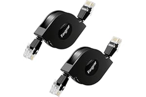 Kabel Ethernet Cat 6, 2-pakowy zwijany kabel sieciowy Fasgear Złącze 10 Gb/s 1 MHz-250 MHz RJ45 Działa z routerem z modemem, komputerem PC, laptopem, PS2 i innymi (Czarny)