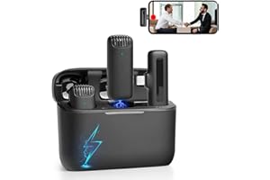 GARMEE 2er Packung Lavalier Mikrofon kabellos für iPhone/iPad mit Ladebox Ladecase,7H Professionelles Wireless Kabelloses Ansteckmikrofon,Mini Mikrofon Kabellos für Videoaufnahme und Podcast Aufzeichnung