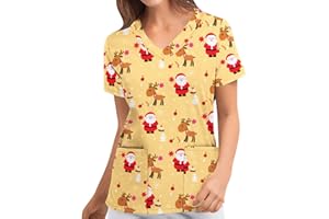 KANPOLA DAMEN SWEATSHIRTS Kanpola Weihnachten Schlupfkasack Damen Pflege Kasack Kurzarm V-Ausschnitt Berufskleidung Weihnachtsmuster Schlupfhemd Schlupfkasack Krankenhauskleidung mit Tasche