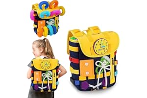 Aozzy Montessori Backpack for Toddlers with Buckles and Zippers, Montessori Sensory Toys, Learning Activity Through Play, Can be Stored and Carried on The Back, Travel Toy Backpack