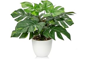 HOLLYONE 37CM Artificial Monstera Plant Faux Plants Indoor Decorative Tropical Fake Plants Aesthetic Room Décor Plants for Bedroom Office Home Desk Decoration