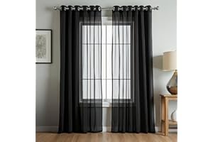 NAKIHOUSE Voile Curtain 84 Drop 2 Panels Net Curtains for Windows Eyelet Top Sheer Curtains for Kitchen Living Room Bedroom Window Treatment, Black Voiles, 52" x 84"