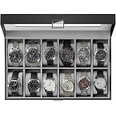 THMINS 12 Slots Watch Box Organizer for Men, Mens Watches Display Case Personalized Jewelry Storage Box Holder with Drawer fo