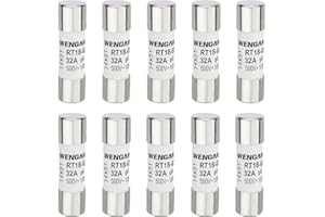 Wengart Fusible cilíndrico de cerámica CA RT18-63 (RO16), AC500V 32A 100kA, 10 unidades, 14x51 mm, adecuado para electrodomésticos, instalaciones industriales, edificios eléctricos