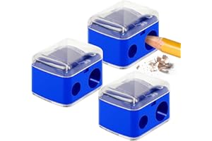 BD-HEREGO 3 Pack Eyeliner Sharpeners - 2 Hole Makeup Pencil Sharpener for Large & Small Eyebrow Pencils, Eyeliners, Lip Liners - Catches Shavings, Easy to Clean (Blue)