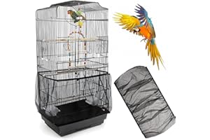 AFCJLTO Vogelkäfig Abdeckung mit Samenfänger und Schutznetz aus Nylon-Mesh für Käfige mit 140-220cm Umfang,Ideal für Papageien(Schwarz)