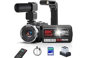PITIKI Videokamera 8K Camcorder 64MP WiFi Vlogging Kamera mit IR Nachtsicht für YouTube, 3-Zoll-Touchscreen, 18X Digitalzoom Webcam Camera mit Mikrofon,Stabilisator,Fernbedienung, 64GB SD Karte und Batterien