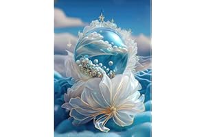 QENSPE 5D Peinture Diamant Fleurs Boule Diamond Painting Complet, Bleue Boule Diamant Kit Adulte, DIY Diamant Strass Point de Croix Cristal Painting Murale Décoration 30x40 cm