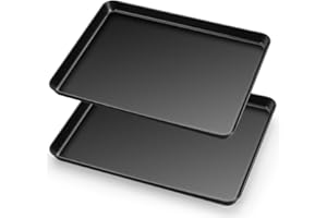 HaWare Baking Tray, Large Nonstick Oven Tray Set of 2, 40 X 30 X 2.5 cm, Carbon Steel Cookie Sheet Pan for Baking/Cooking/Serving, Heavy-Duty & Non Toxic, Rust Resistant & Easy Clean - Black