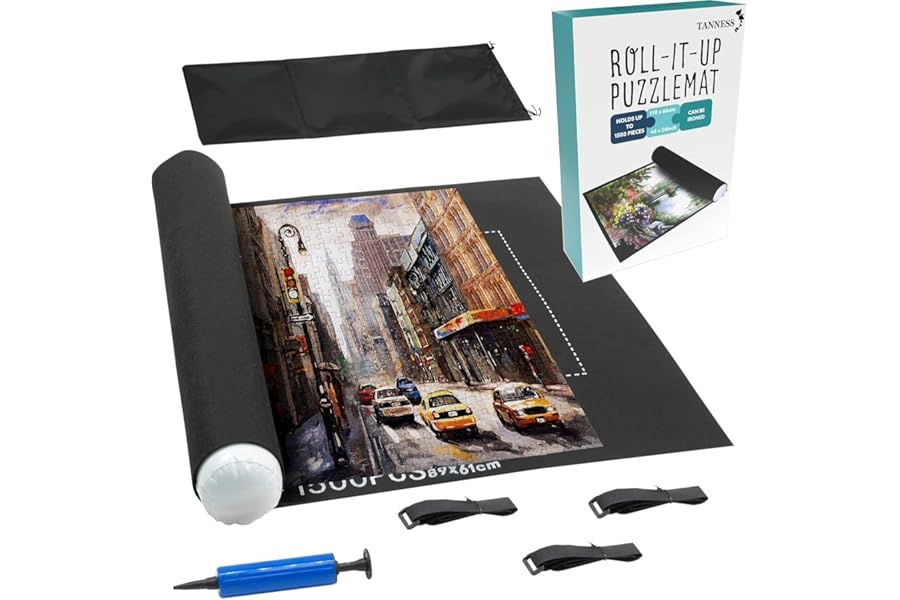 TANNESS Giant Jigsaw Board - Roll-Up Saver for 1500 Pieces - Portable Storage with Bag for Adults & Sorting, Black