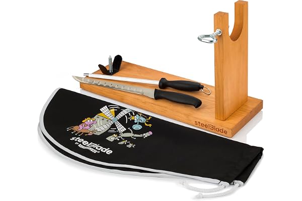 steelBlade - Support à jambon + couvre-jambon Kukuxumusu + couteau à jambon et fusil - Support à jambon fabriqué en Espagne