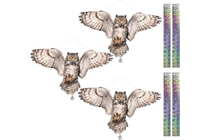 KUNGFU MALL 3 Pièces Effaroucheur Oiseaux, Repulsif Pigeon Anti Pigeons Pour Balcon, Plat Faux Hibou Effaroucheur Oiseaux avec Bande Réfléchissante, Répulsif Oiseaux Exterieur, Eloigner Les Oiseaux Jardin