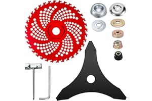 VEGENA Brush Cutter Blades, 3 Teeth Weed Eater Blades, 9" x 36 Teeth Carbide Tipped Blades &10" x 3 Teeth Carbon Steel Brush Cutter Blades with Universal Adapter Kit for Brush Cutter, Trimmer, Weed Eater