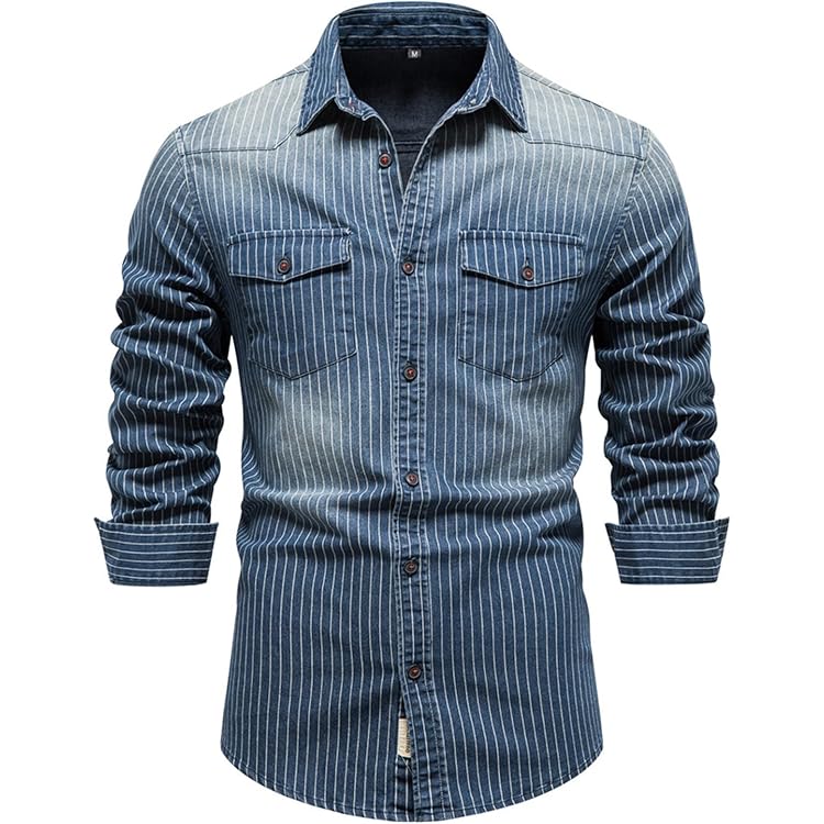 Skrsila heren jeanshemd denim shirt met lange mouwen, cowboy-stijl, kent-kraag, business casual, vrije tijd, hemd voor mannen, lichtblauw, S