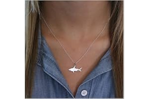 DISHOWME Rekin wisiorek naszyjnik delikatny zwierzę łańcuszek biżuteria dla kobiet mężczyzn dziewcząt (srebrny)